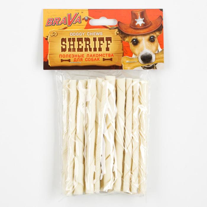 Лакомство BraVa Sheriff для собак сыромятная витая палочка, белая 5" 12,5 см, 20 х 5-6 г - Фото 1