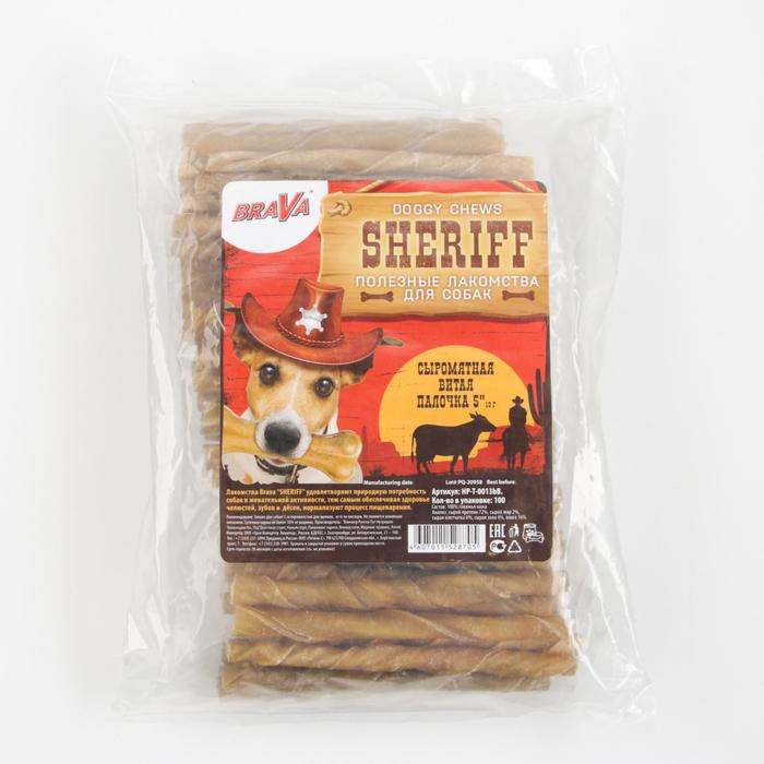 Лакомство BraVa  Sheriff для собак сыромятная витая палочка 5" 12,5см, 100 х 9-10 г - Фото 1