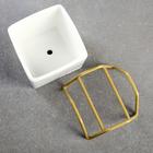 Горшок для цветов «Куб», 100 мл, 5.4×5.1×3.7 см, керамический, на золотистой металлической подставке, белый - Фото 4