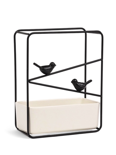 Горшок на подставке "Птички" черный, 21х17х8см