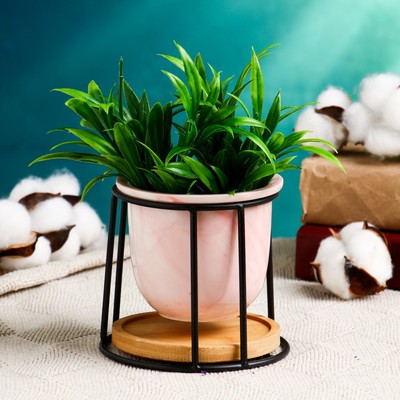 Горшок для цветов «Сосуд», 250 мл, 12×8.5 см, керамика, с поддоном, с подставкой, розовый