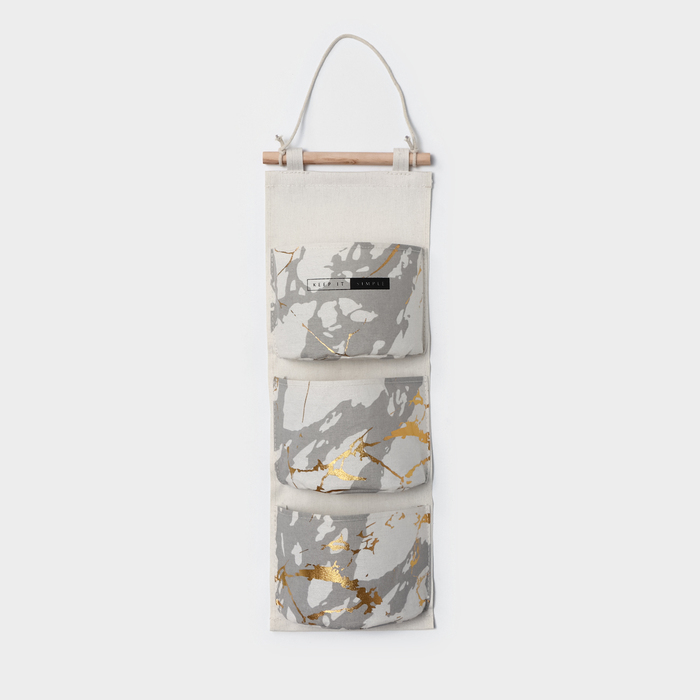 Органайзер подвесной с карманами Доляна «Мрамор», 3 отделения, 20×58 см, цвет бежевый - Фото 1