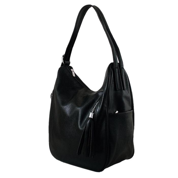 Сумка мешок иск.кожа, отдел на молнии, цвет черный 27х15,5х33см