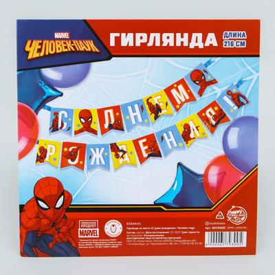Гирлянда на ленте «С Днем Рождения», супергерой, длина 215 см