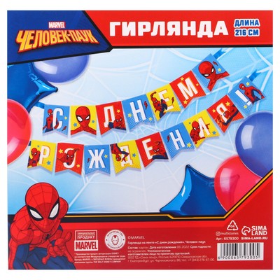 Гирлянда на ленте «С Днем Рождения», супергерой, длина 215 см