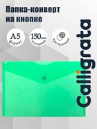 Папка-конверт на кнопке А5, 150 мкм, Calligrata Standard, прозрачная, зеленая - Фото 1