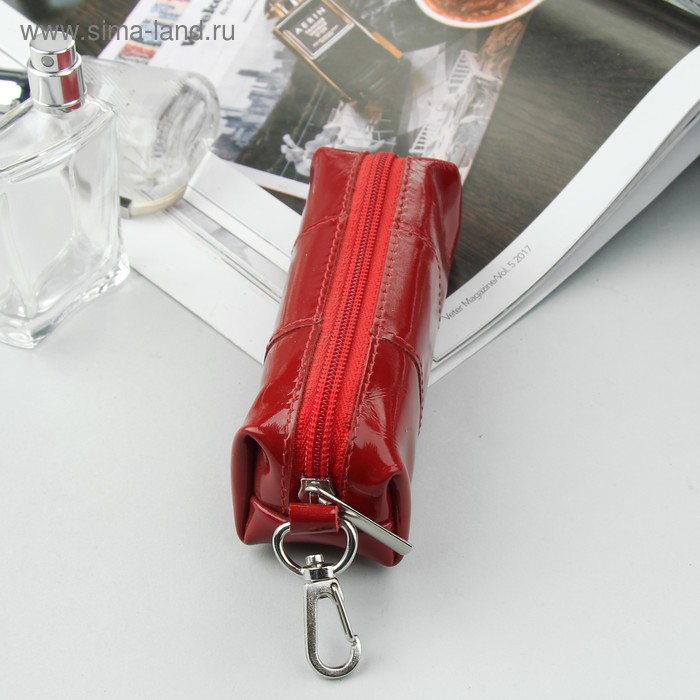 Ключница на молнии, кольцо, карабин, цвет красный - Фото 1
