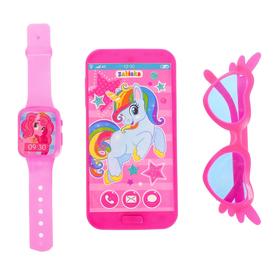 Игровой набор «Волшебный мир пони»: телефон, очки, часы, русская озвучка, цвет розовый, в пакете