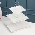 УЦЕНКА Блюдо 3-х ярусное Доляна «Сьюзен», d=14,5/20/24,5 см, цвет белый - Фото 3