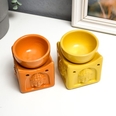 Аромалампа для эфирных масел «Голова Будды на кубе», керамика, 8.4×6.8×6.8 см, МИКС