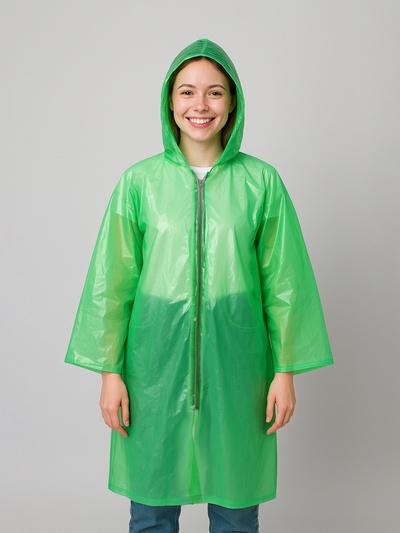 Дождевик, на молнии, шитый, р. универсальный, зелёный