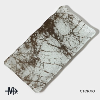 Блюдо сервировочное Magistro «Мрамор», 25.5×13.5×2 см, стекло, белое