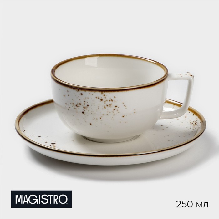 Чайная пара фарфоровая Magistro «Церера», 2 предмета: чашка 250 мл, блюдце d=16,5 см, цвет белый