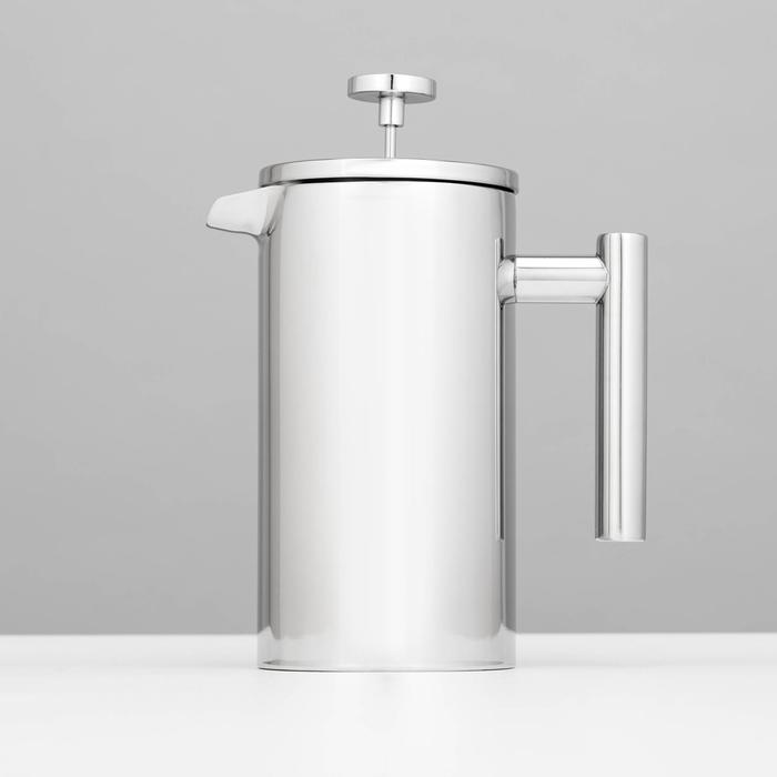 Заварочный чайник френч-пресс «Моко», 1 л, нержавеющая сталь, хромированный - Фото 1