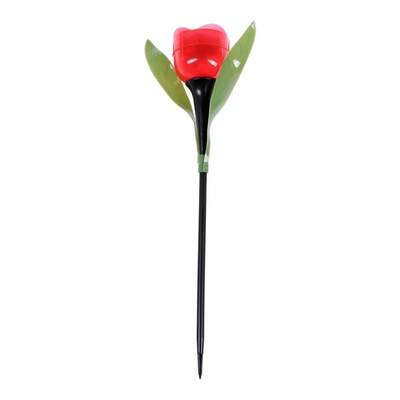 Садовый светильник «Тюльпан красный», уличный, на солнечной батарее, 5×29×5 см, 1 LED, свечение белое