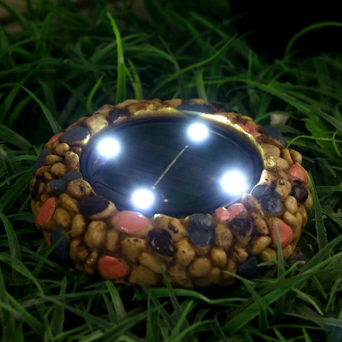 Фонарь садовый на солнечной батарее "Камень-галька", h=3,5 см, d=12 см, 4 led, пластик - Фото 1