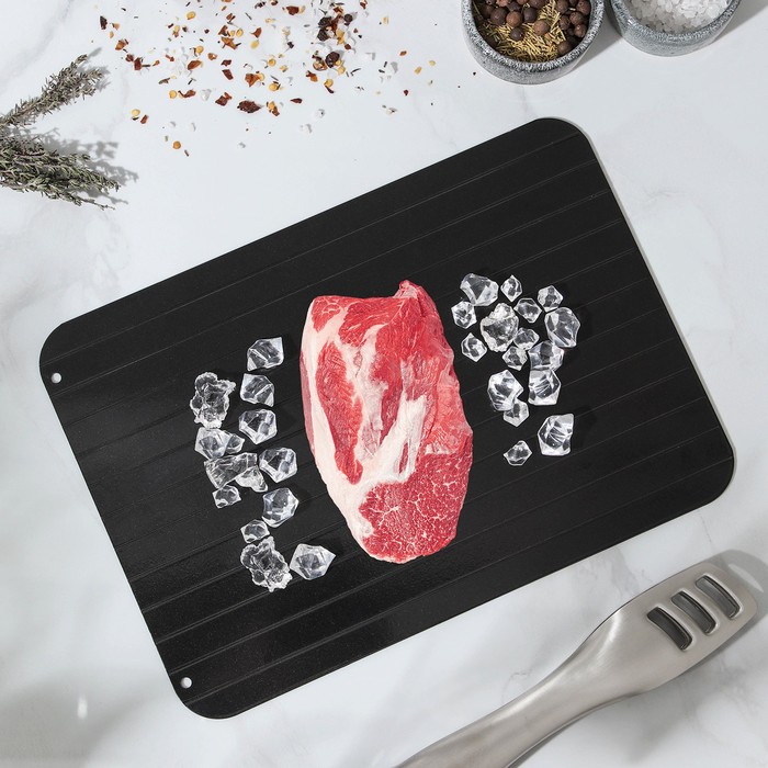 Доска разделочная Доляна, 29.5×20.5×0.2 см, для разморозки продуктов, металл, чёрная - Фото 1