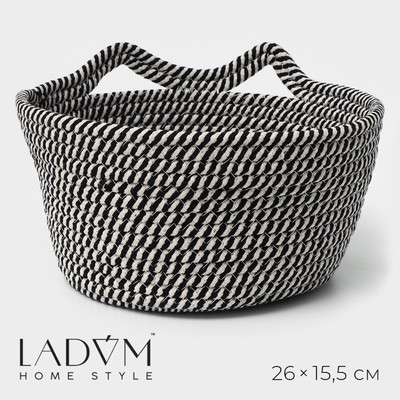 Корзина для хранения LaDо́m «Кэтс», плетёная, ручной работы, с ручками, хлопок, 26×26×15.5 см, чёрная