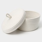 Корзина для хранения LaDо́m «Белл», плетёная, ручной работы, с крышкой, хлопок, 21×21×11 см, бежевая - Фото 5