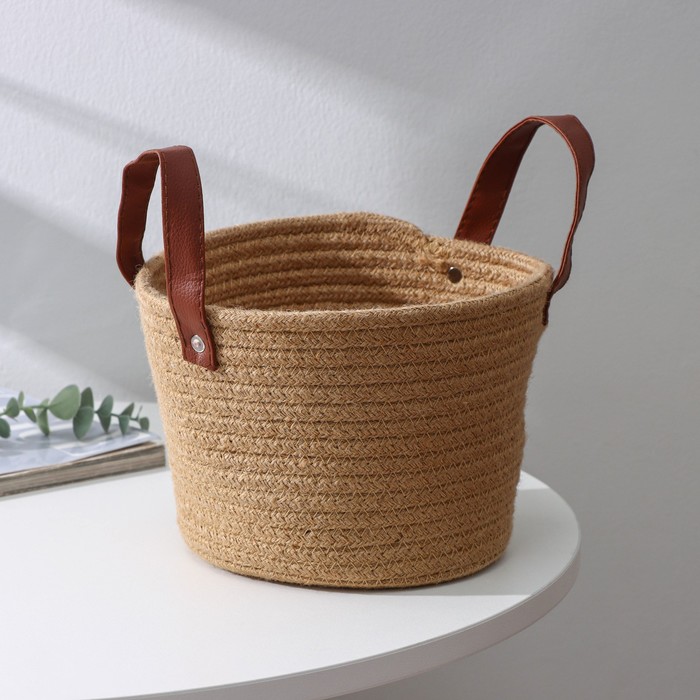 Корзина для хранения плетёная ручной работы Доляна «Айко», 21,5×21,5×16,5 см, цвет бежевый - Фото 1