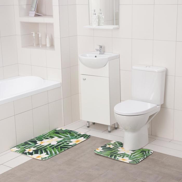 Набор ковриков для ванной и туалета Доляна «Гавайский цветок», 2 шт: 40×50, 50×80 см - Фото 1