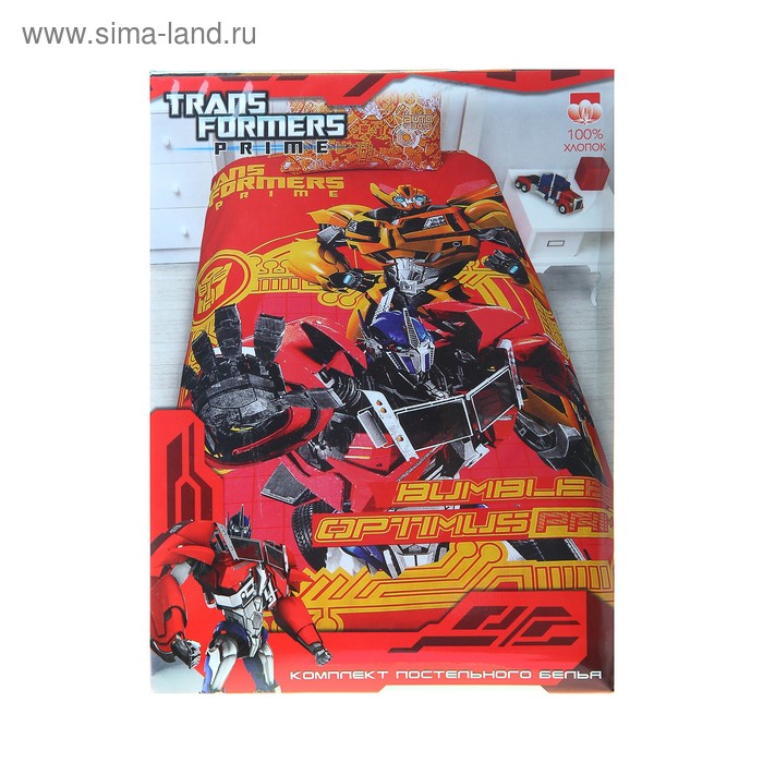 Постельное бельё Transformers на красном фоне 1,5 сп., размер 145х210 см, 150х215 см, 50х70 см-1 шт. - Фото 1