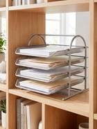 Лоток для бумаг горизонтальный, металлическая сетка, 4 отделения, серый - Фото 3