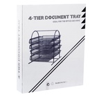 Лоток для бумаг горизонтальный, металлическая сетка, 4 отделения, серый - Фото 4