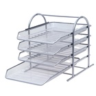 Лоток для бумаг горизонтальный, металлическая сетка, 4 отделения, серый - Фото 5