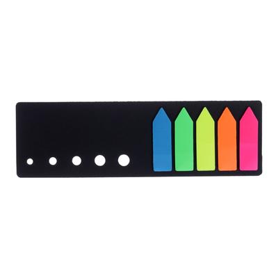 Блок-закладка с липким краем "Стрелки" 12 мм х 42 мм, пластик, 5 цветов по 25 листов, флуоресцентный, в черной книжке