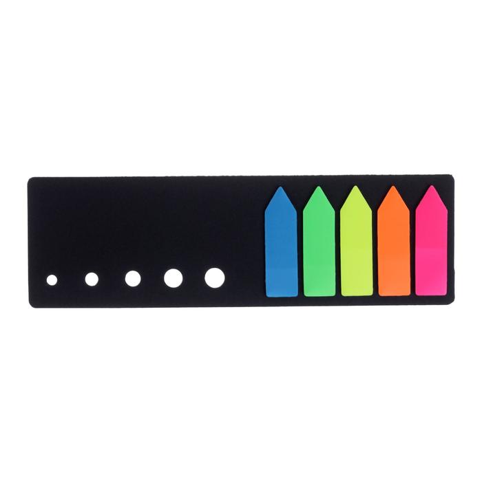 Блок-закладка с липким краем "Стрелки" 12 мм х 42 мм, пластик, 5 цветов по 25 листов, флуоресцентный, в черной книжке - Фото 1