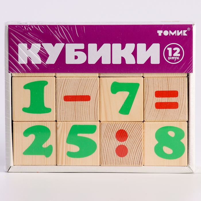 Деревянные кубики «Цифры» 12 элементов: 4 × 4 см, Томик - фото 1908237467