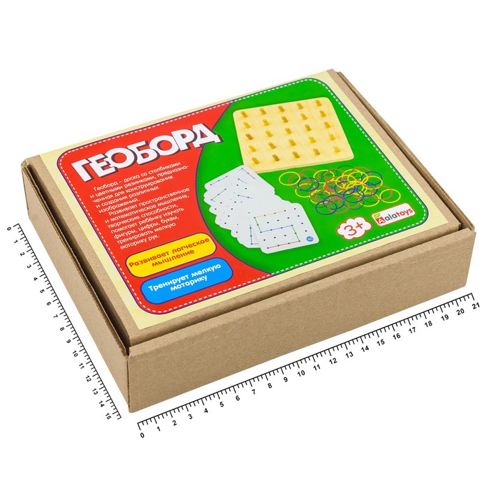 Геоборд основание, инструкция, 20 двусторонних карточек, 50 резинок, 14 × 14 × 2.5 см - фото 1889578681