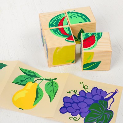 Деревянные кубики «Фрукты-ягоды» 4 элемента, Томик