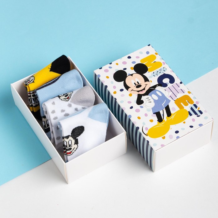 Набор носков Mickey, Микки Маус, 4 пары, 6-8 см - Фото 1