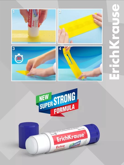 Клей-карандаш, ErichKrause Extra, PVP, усиленный, 8 г