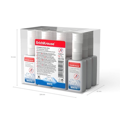 Корректирующая жидкость 12 мл, ErichKrause Arctic White, супер-белая, плавное нанесение, с пластиковым наконечником