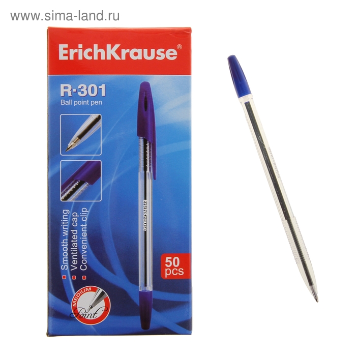 Ручка шариковая Erich Krause R-301 Classic, узел 1.0 мм, чернила синие, длина линии письма 2000м - Фото 1
