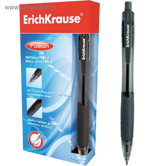 Ручка шариковая автоматическая FUSION, узел 0.7мм, чернила черные, резиновый упор, длина линии письма 1000м - Фото 1