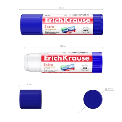 Клей-карандаш, ErichKrause Extra, PVP, усиленный, 36 г