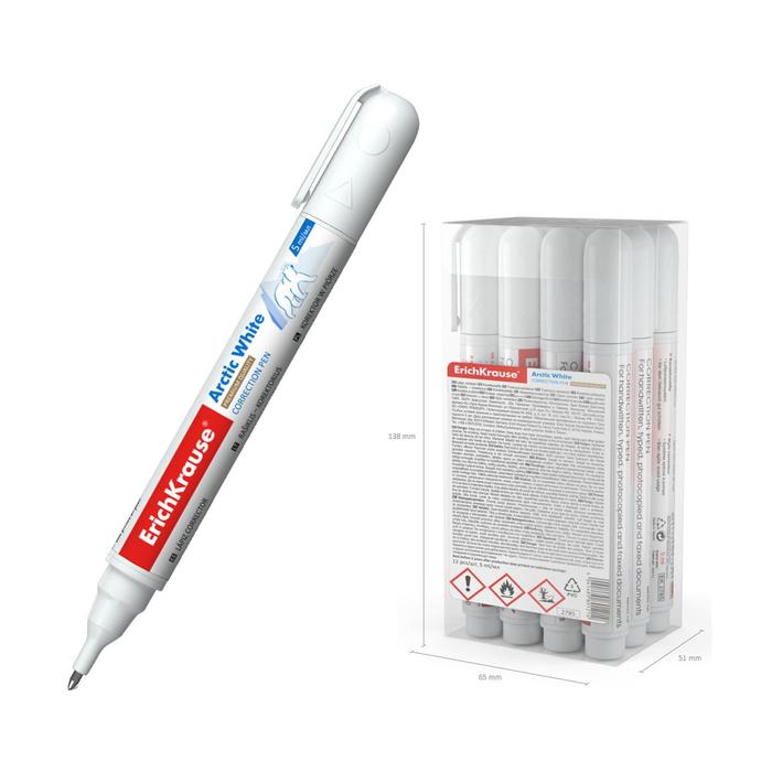 Ручка-корректор ErichKrause Arctic White, 5 мл, с металлическим наконечником, специальная помповая система подкачки жидкости - Фото 1