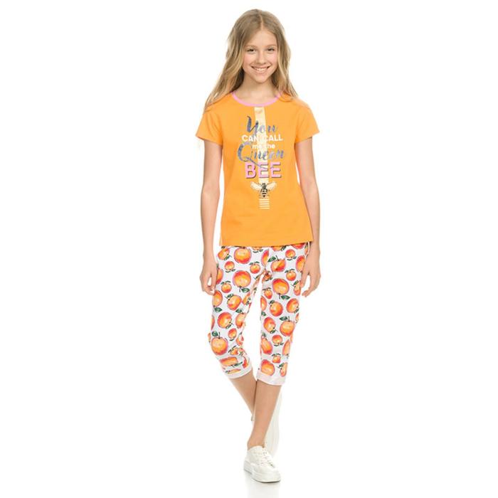 Комплект из футболки и бриджей для девочек, рост 116 см, цвет оранжевый