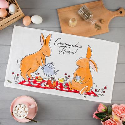 Полотенце Доляна «Пасхальные зайчики» 35×60 см,100% хлопок, вафля