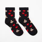 Носки женские «Мишки с сердечками» цвет чёрный, размер 23-25 - Фото 1