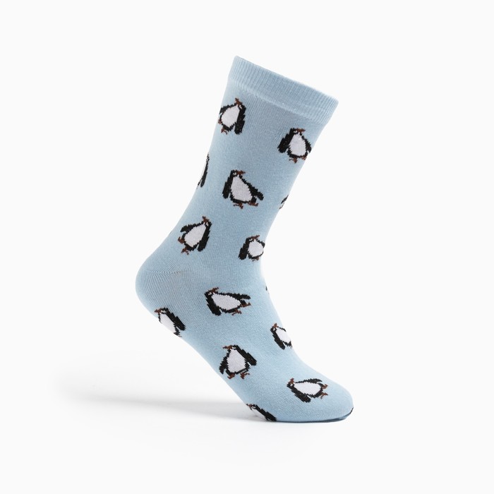 Носки мужские "Пингвины" цвет голубой, размер 25 - Фото 1
