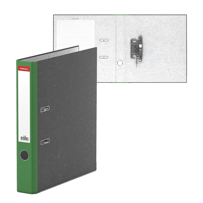 Папка-регистратор А4, 50 мм, ErichKrause Original, собранная, мрамор, зеленый корешок, нижний металлический кант, черная