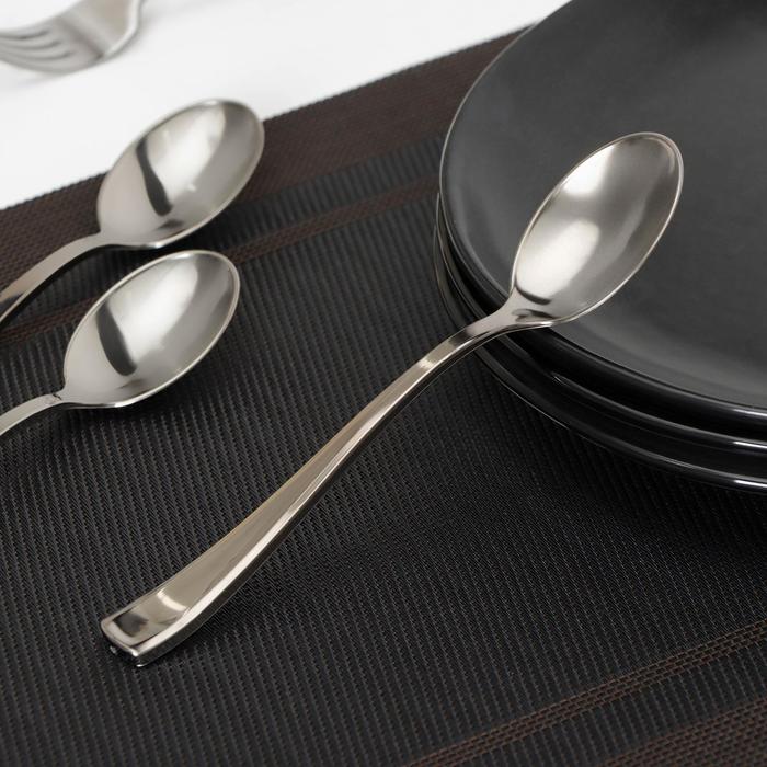 Ложка одноразовая, пластик,17.5 см, столовая, серебристая - Фото 1