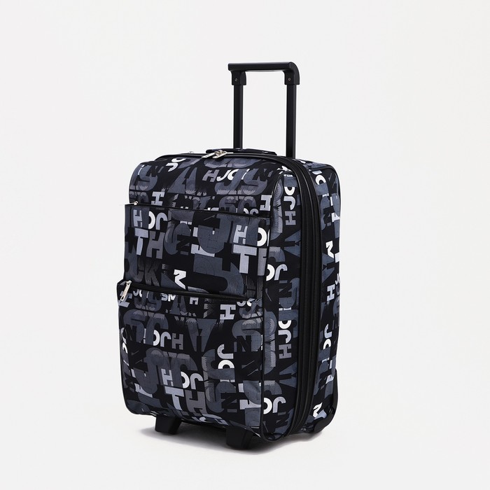 Чемодан малый, 20", отдел на молнии, с расширением, наружный карман, 2 колеса, цвет чёрный - Фото 1