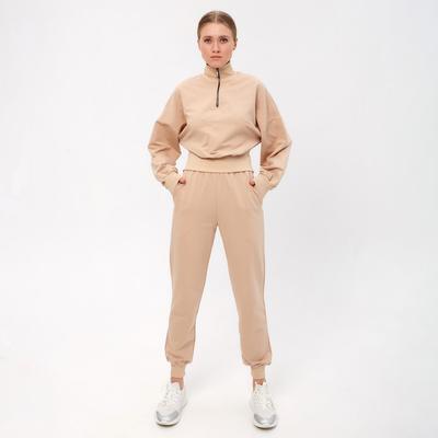 Костюм женский (свитшот, брюки) MINAKU: Casual Collection, размер 44, бежевый