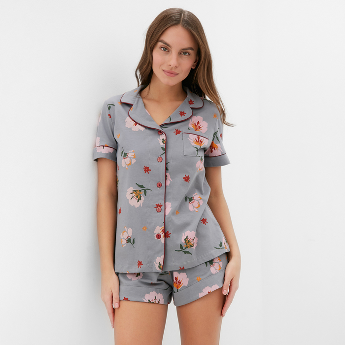Пижама женская (рубашка, шорты) KAFTAN «Цветы», размер 48-50 - Фото 1